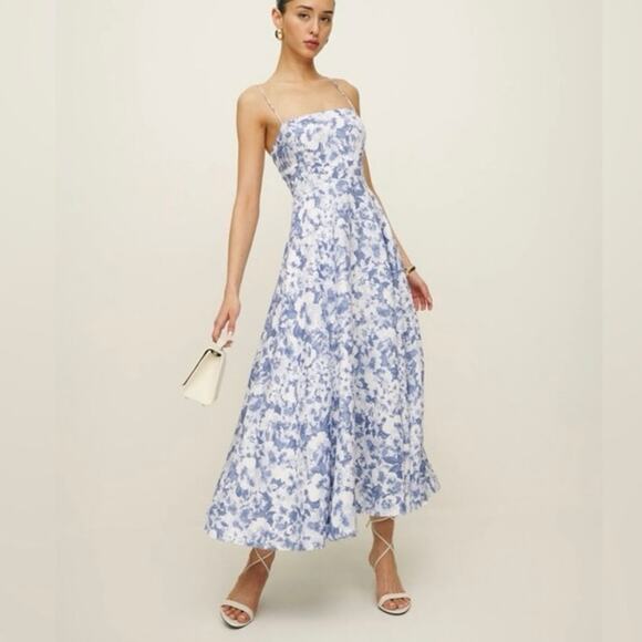Reformation Monette Blue and White Floral Midi Dress size 4 - Picture 1 of 7